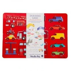 Moulin Roty Set De Pochoirs à Dessin Véhicules Aujourd'hui C'est Mercredi