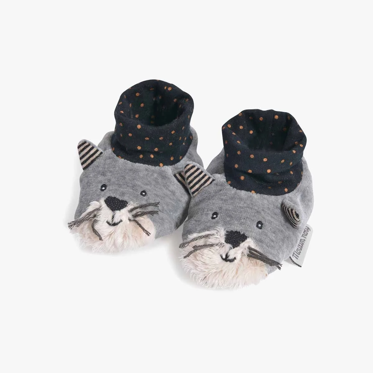 Moulin Roty Chaussons Chat Gris Clair Fernand 1 Moulin Roty Chaussons Chat Gris Clair Fernand