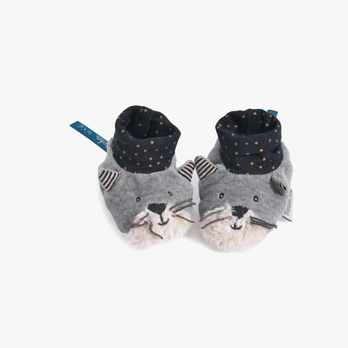 Moulin Roty Chaussons Chat Gris Clair Fernand 2 Moulin Roty Chaussons Chat Gris Clair Fernand – Image 2