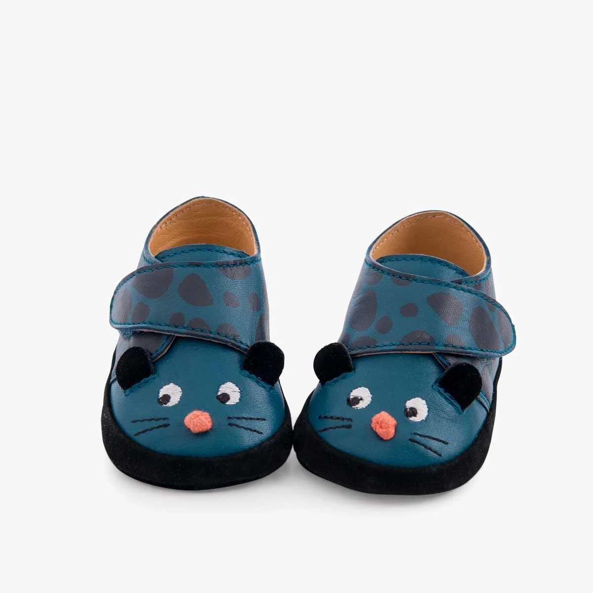 Moulin Roty Chaussons Cuir Panthère Bleu 4 Moulin Roty Chaussons Cuir Panthère Bleu – Image 4