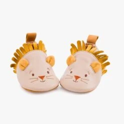 Moulin Roty Chaussons Cuir Lion Beige 6-12 Mois