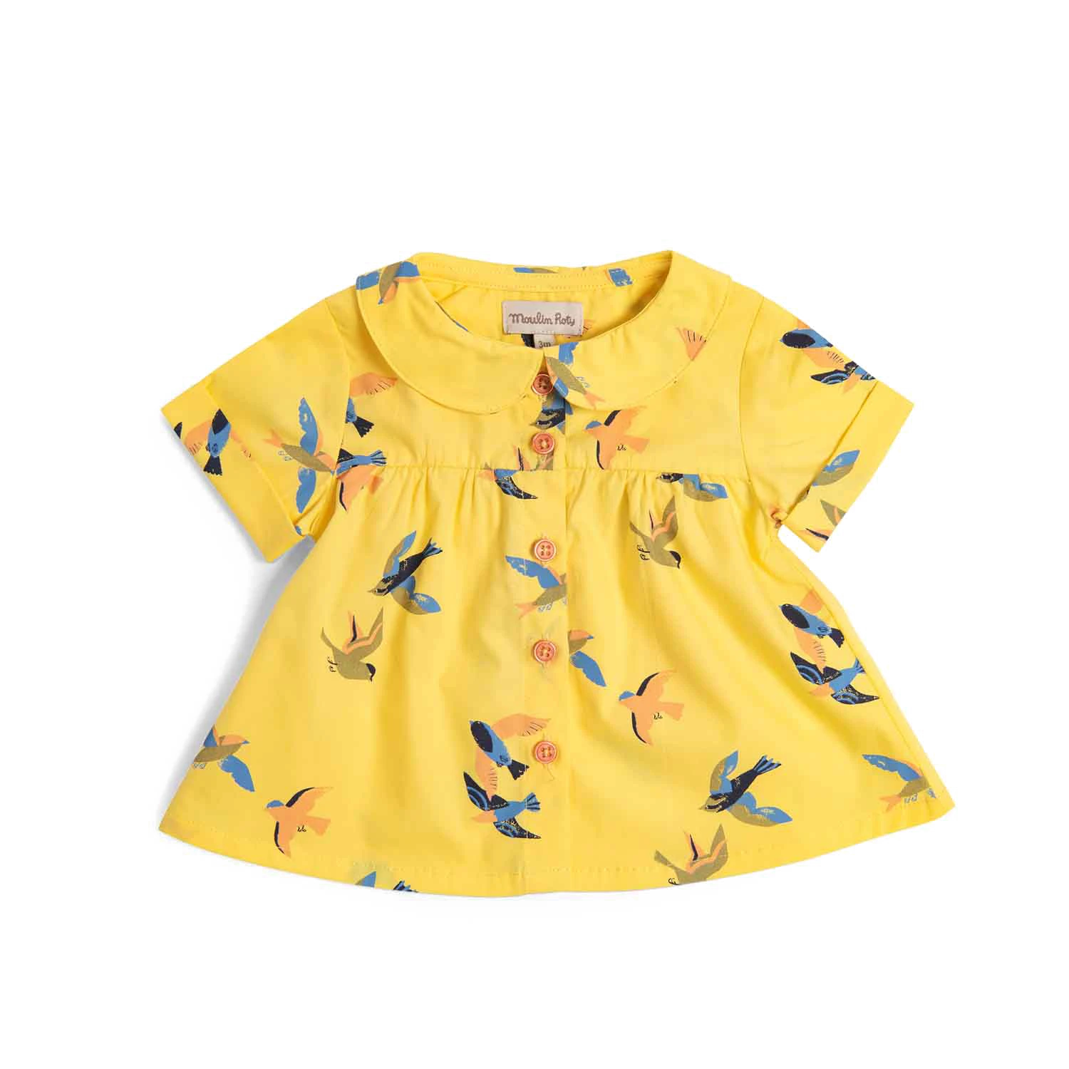 Moulin Roty Henriette Chemise Jaune Motif Hirondelles