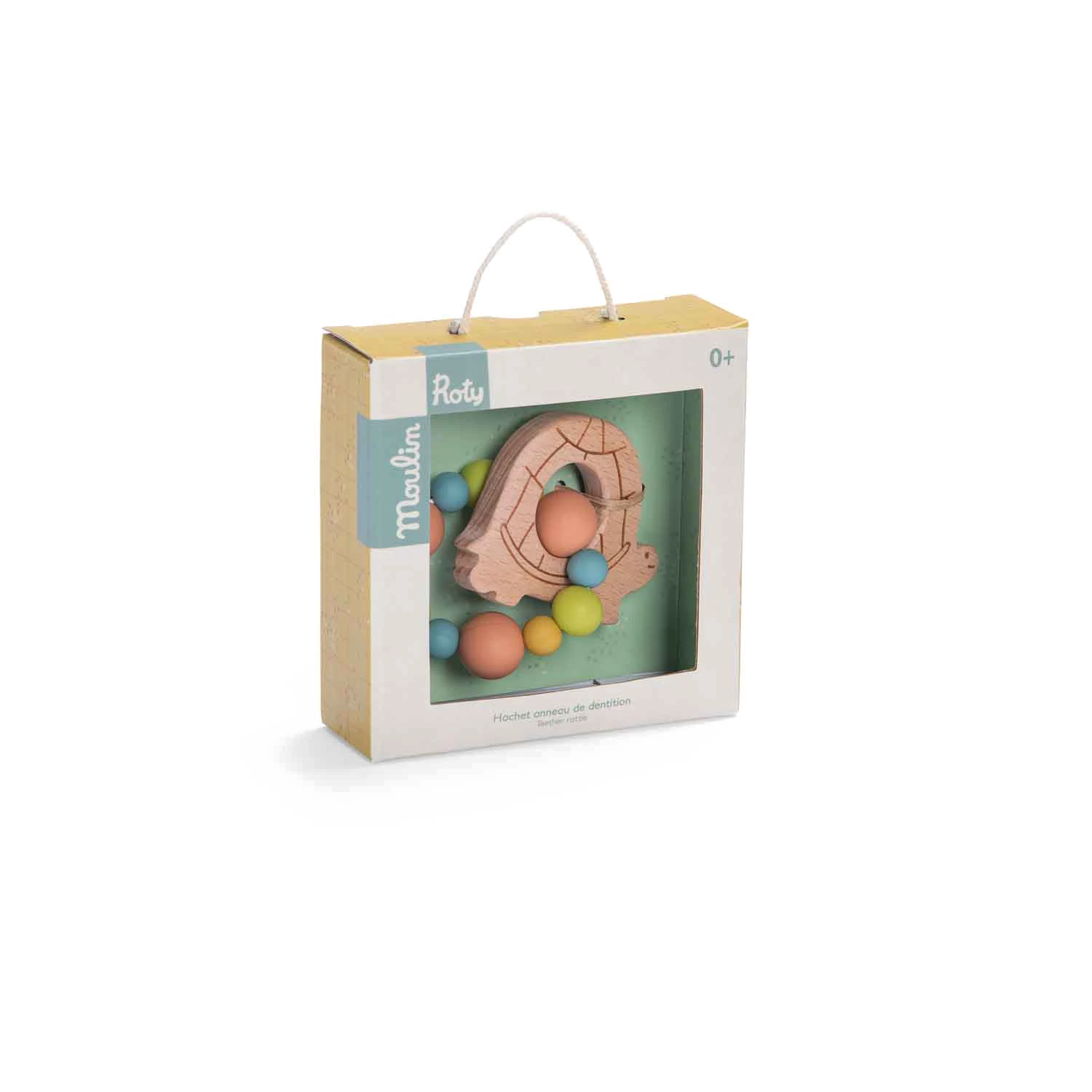 Moulin Roty Hochet Anneau De Dentition Bois Et Silicone Tortue – Image 2