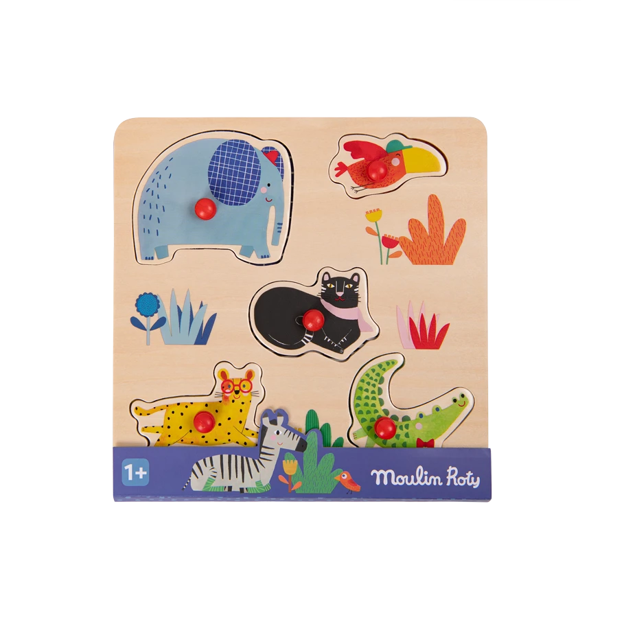 Moulin Roty Puzzle Encastrable En Bois 5 Animaux – Image 2