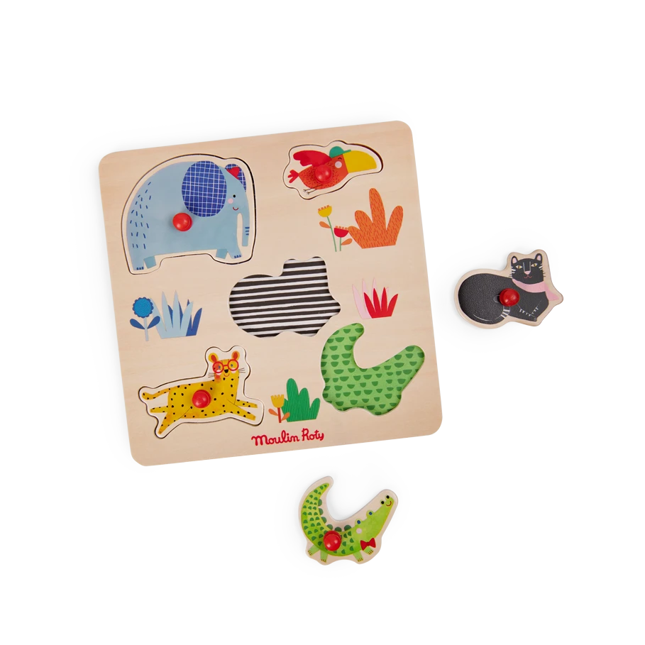 Moulin Roty Puzzle Encastrable En Bois 5 Animaux – Image 3