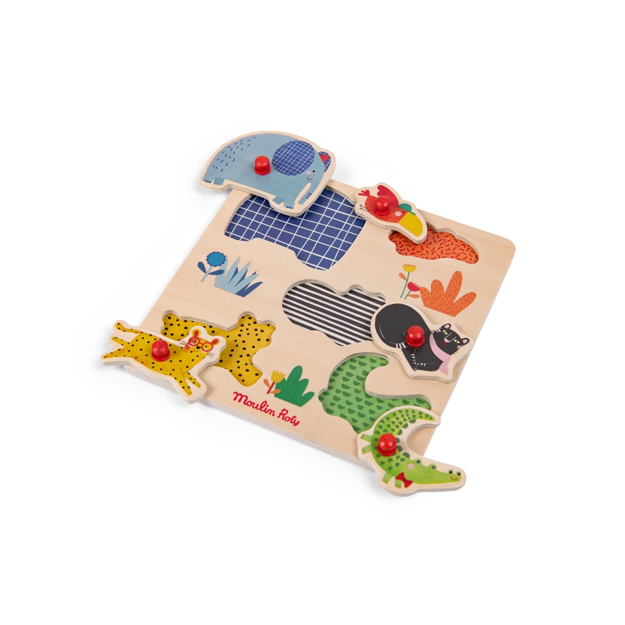 Moulin Roty Puzzle Encastrable En Bois 5 Animaux – Image 4
