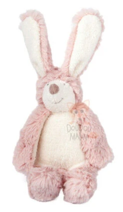 Moulin Roty Collection La Bande à Basile Hochet Doudou Lapin Rose Blanc