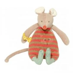 Moulin Roty Biscotte Et Pompon Doudou Hochet Souris Grise