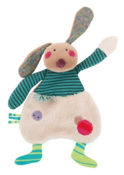 Moulin Roty Les Jolis Pas Beaux Doudou Plat Lapin Beige Vert