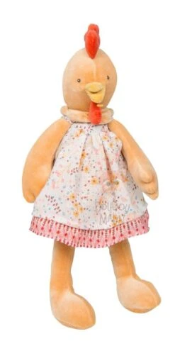 Moulin Roty La Grande Famille Félicie La Poule Peluche Robe Orange 30 Cm